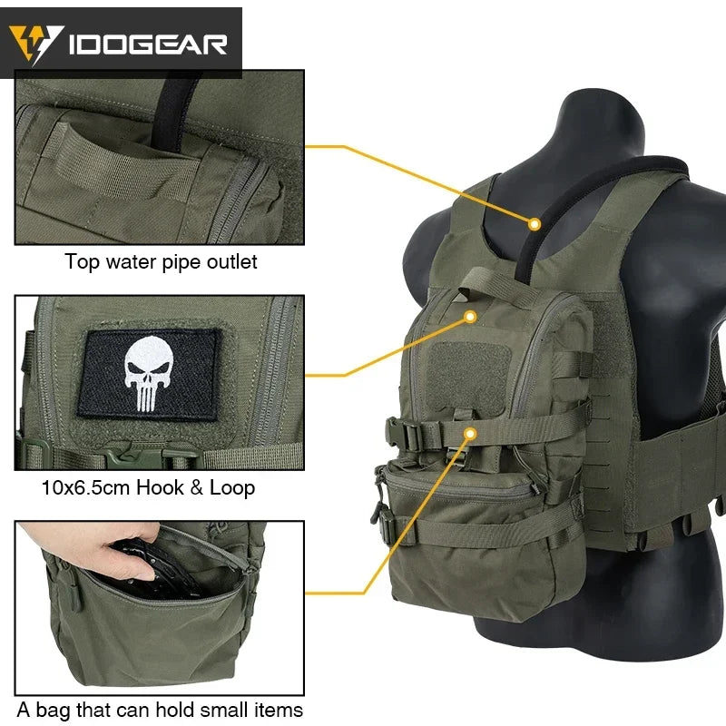Mini sac d’hydratation tactique IDOGEAR – Nylon 500D, MOLLE, compact et résistant – 32 × 19 × 9,5 cm