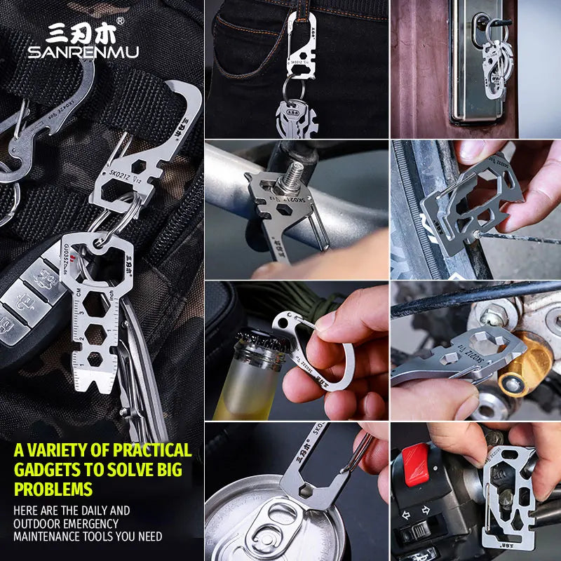 Porte-clés multifonctions SANRENMU en acier inoxydable – Outils EDC compact, résistant et pratique