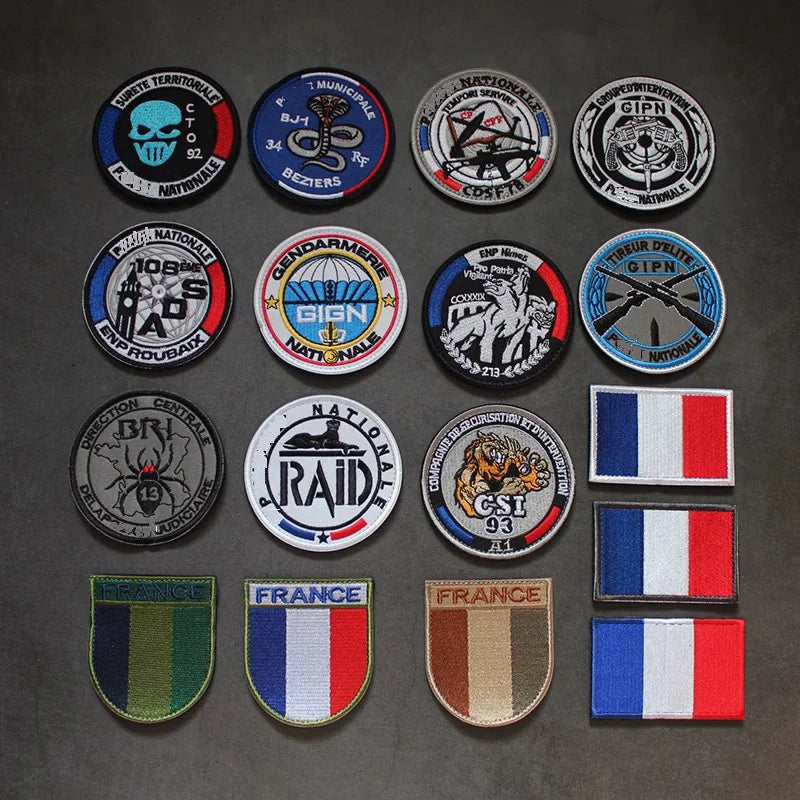 Écussons brodés tactiques velcro - identification française et unités spécialisées