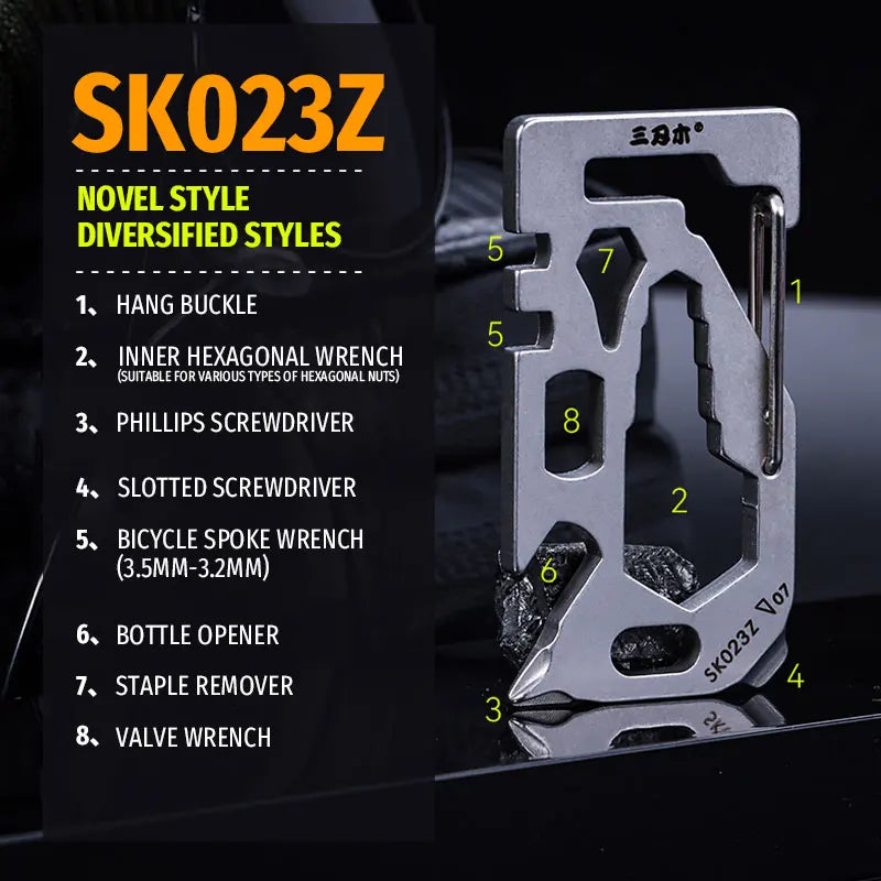 Porte-clés multifonctions SANRENMU en acier inoxydable – Outils EDC compact, résistant et pratique