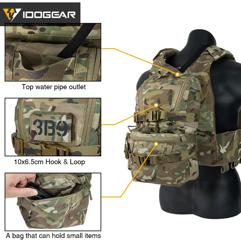 Mini sac d’hydratation tactique IDOGEAR – Nylon 500D, MOLLE, compact et résistant – 32 × 19 × 9,5 cm