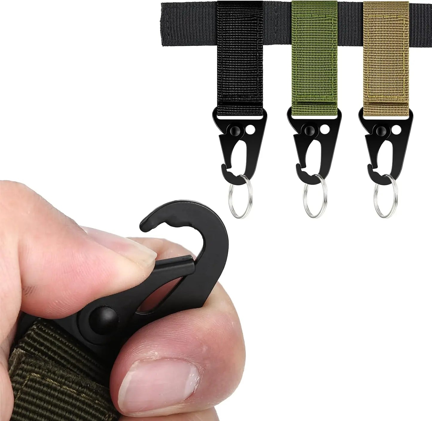 Mousqueton Tactique MOLLE avec Anneau – Clip Ceinture EDC, Sac à Dos, Airsoft (Lot de 1 à 3)