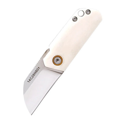 Couteau de Poche Mini Tactique – Lame Inox 14C28N & Manche en Os Blanc