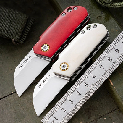 Couteau de Poche Mini Tactique – Lame Inox 14C28N & Manche en Os Blanc