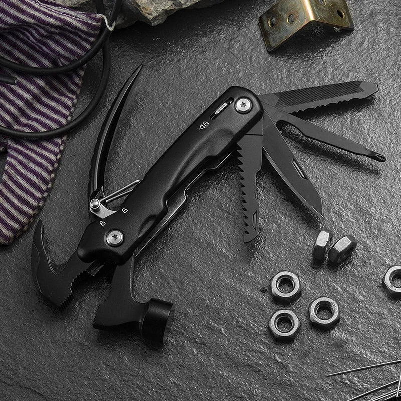 Marteau Multi-Outils 12 en 1 - Pince, Scie, Tournevis, Couteau, Idéal Camping & Outdoor