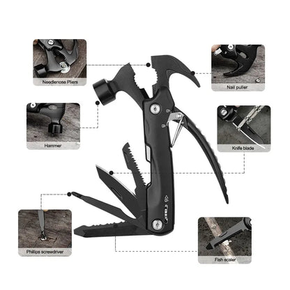 Marteau Multi-Outils 12 en 1 - Pince, Scie, Tournevis, Couteau, Idéal Camping & Outdoor